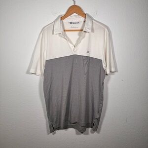 Travis Mathew Polo | White Gray Striped Short Sleeve Golf | Men Size Large